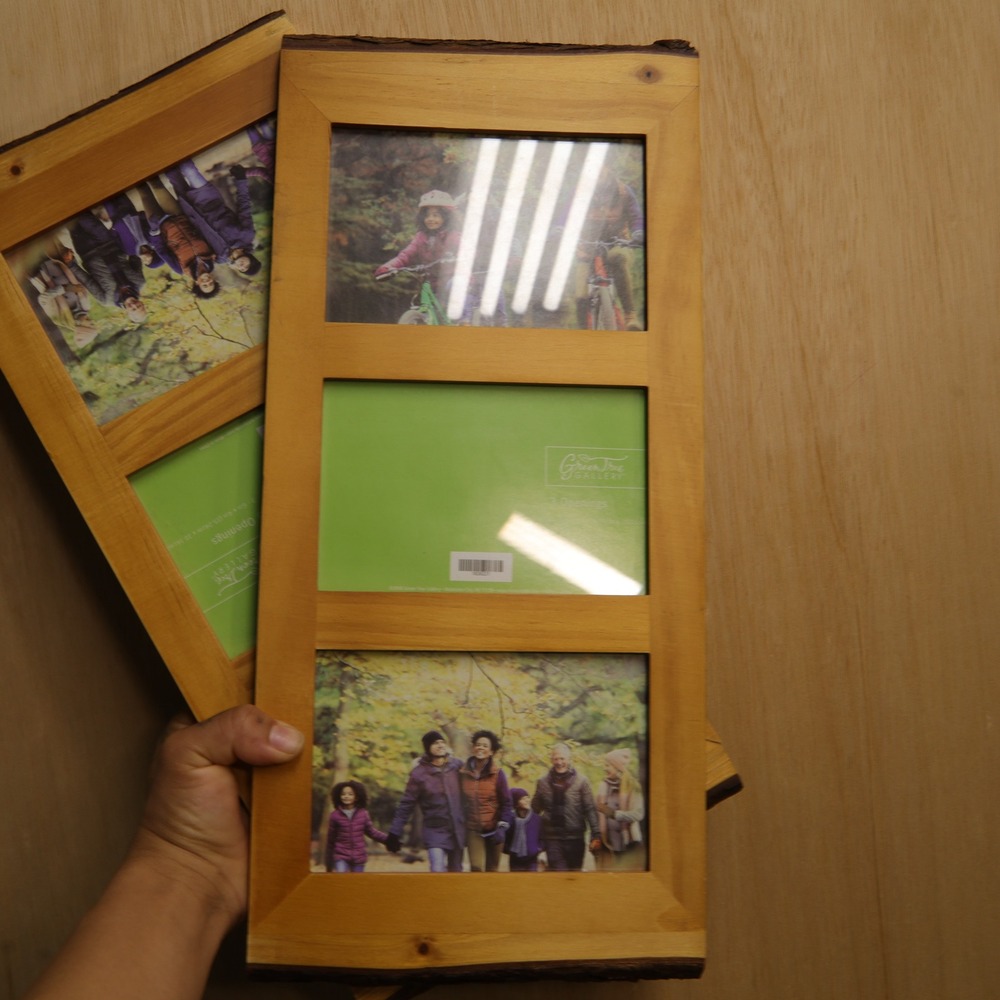 (2) Green Tree Gallery Wood Live Edge 3 Opening Collage Picture Frame 16.9x7.6in